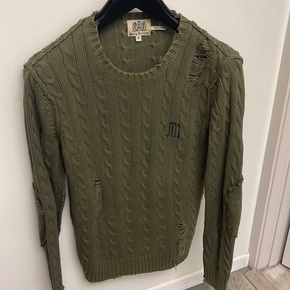 Vintage 2000 men’s Juicy Couture hand knit crochet army green sweater